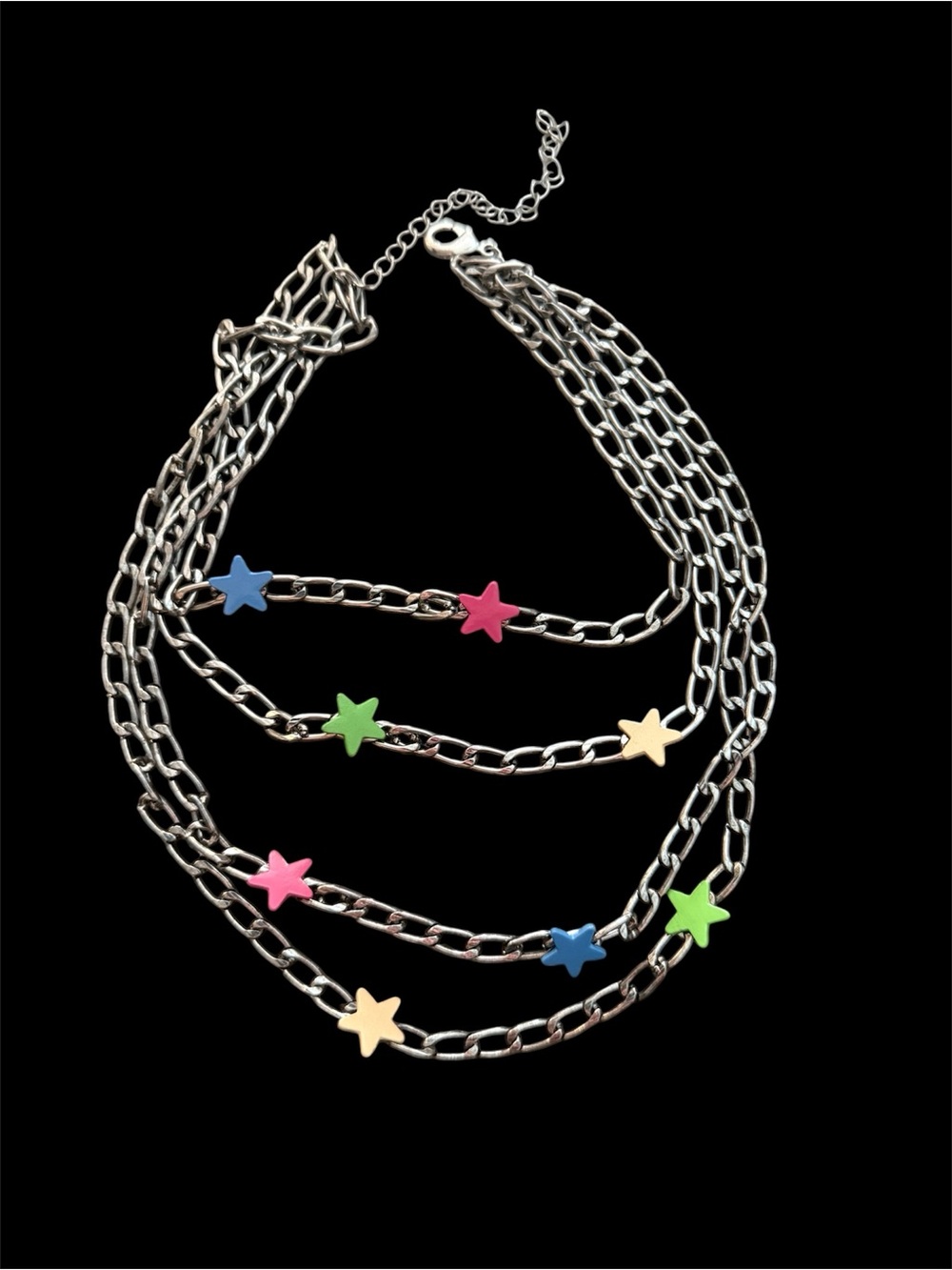 Dolls Kill Silver-Tone Layered Star Necklace with Multicolor Stars